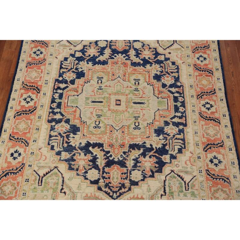 Vegetable Dye Heriz Serapi Oriental Rug Hand-Knotted Wool Carpet - 4'9"x 6'8"