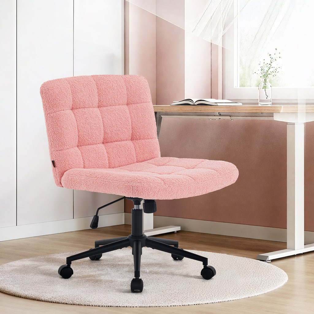 Armless Office Chair with Wheels, Adjustable Height Home Office Chair, Swivel Computer Chair with Lumbar Support