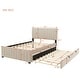 preview thumbnail 12 of 22, Velvet Upholstered Platform Bed with Pull-out Twin Trundle, Full Size Wingback Bed with Vertical Tufting Headboard and Footboard