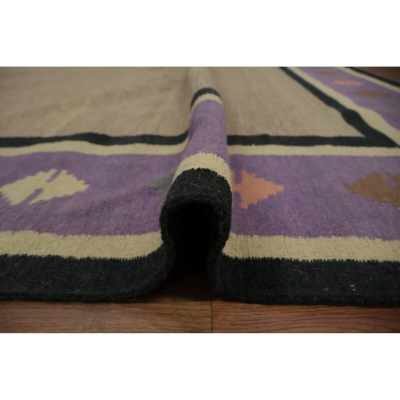 Hand Woven Oriental 100% Wool Carpet Southwestern Modern Brown Kilim Area Rug - 10' 0'' X 9' 7''