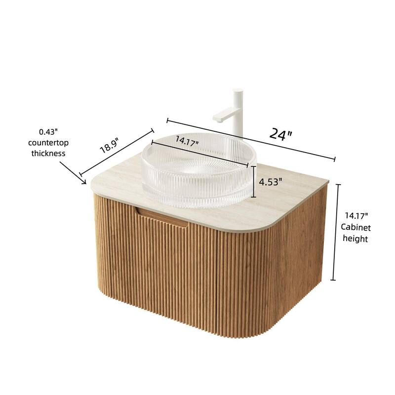 Floating Bathroom Vanity with Transparent Round Glass Basin