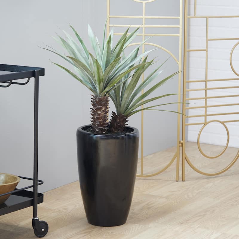 Faux Foliage Dracaena Artificial Plant with Realistic Leaves and Black Fiberglass Pot - Green - Roche River Decor