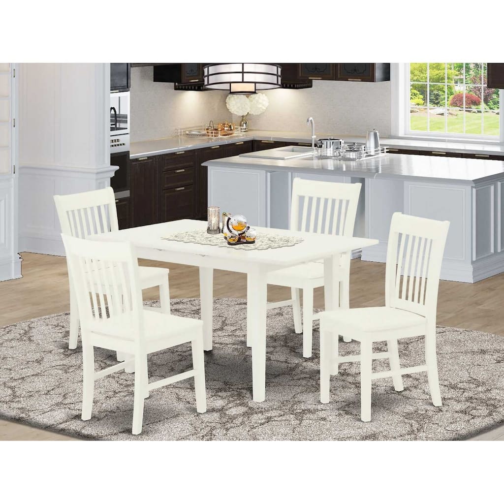 5-Piece Linen White Finish Solid Wood Top - Rectangular Dining Room Set - Seats 4