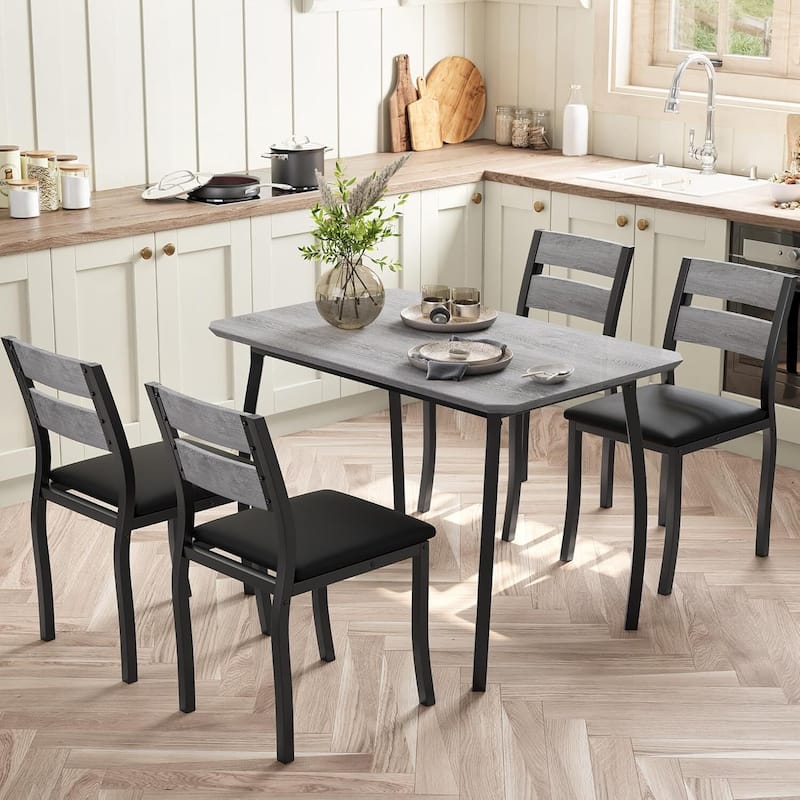5 Piece Space-Saving Kitchen Dining Table Set for Small Spaces, Apartment - Grey