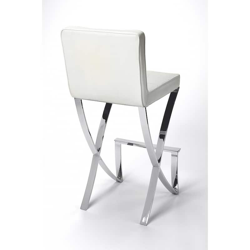 Modern White Faux Leather Bar Stool - 40.5"H x 16.5"W x 19"D