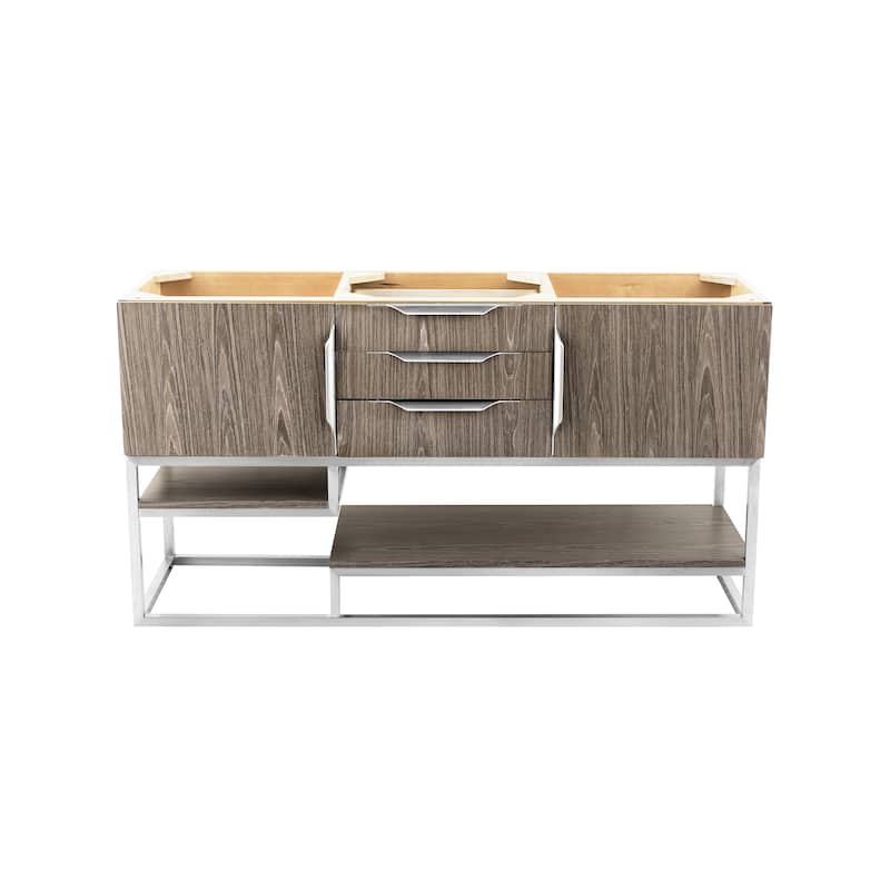 James Martin Vanities Columbia 59" Double Vanity, Ash Gray with Brushed Nickel Hardware - Base Only - No Countertop