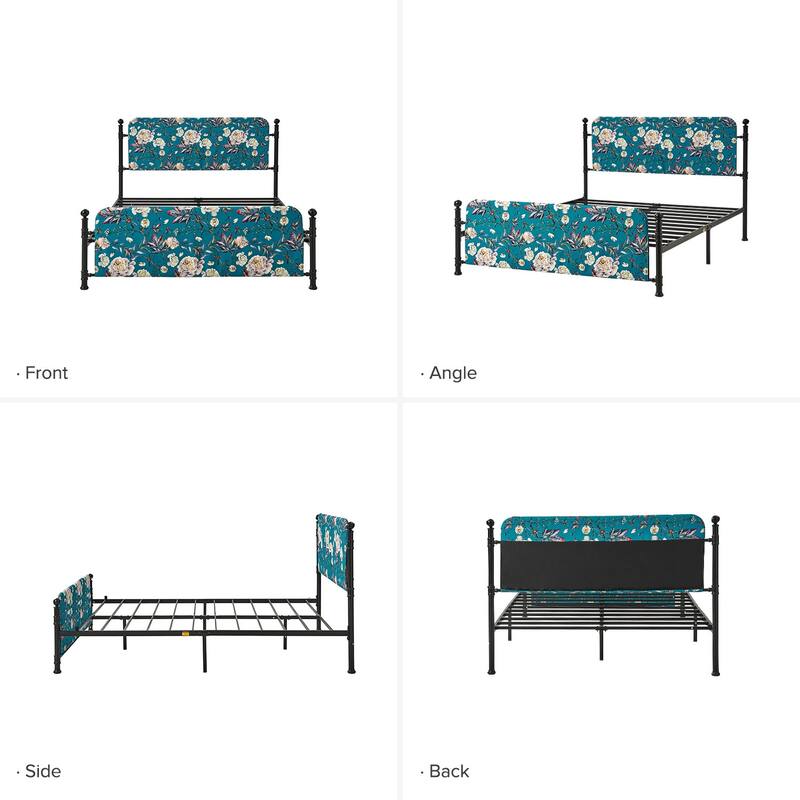 Diana Transitional 62" Floral Upholstered Platform Metal Bed Frame with Washable Slipcover by HULALA HOME