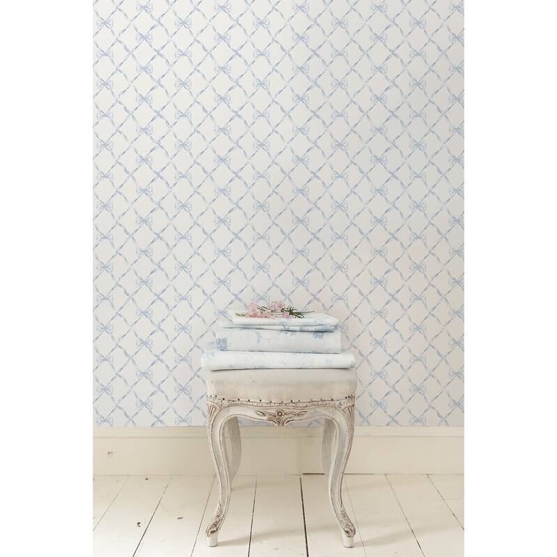 LoveShackFancy Baby Bow Blue Bella Ribbon Ribbon Trellis Wallpaper