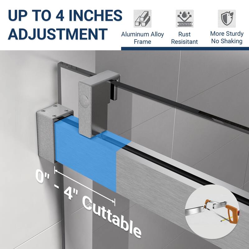 ABRUZZO 56-60" W x 76" H Frameless Soft-Closing Single Sliding Shower Door 1/4" (6mm) Explosion-Proof Tempered Glass