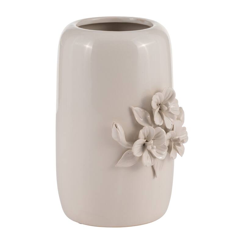 8" Ceramic Ivory Vase Neutral Colored Flower Bunch Decorative Table Vase Contemporary Home or Office Decor -