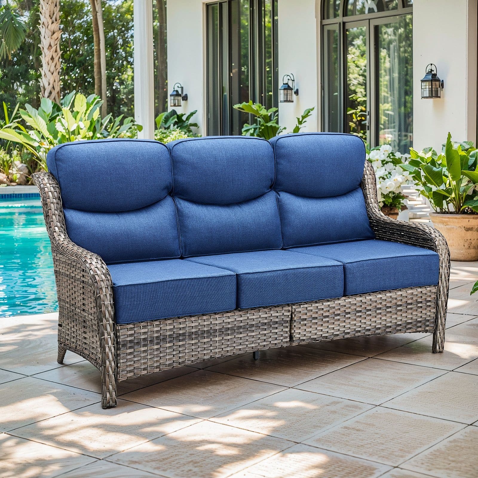 Option Grey Wicker / Blue Cushion