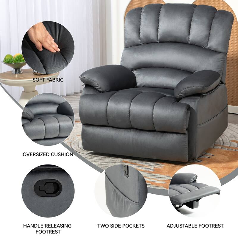 Brown Extra-Large Manual Recliner with 155° Recline and Cozy Fabric Upholstery