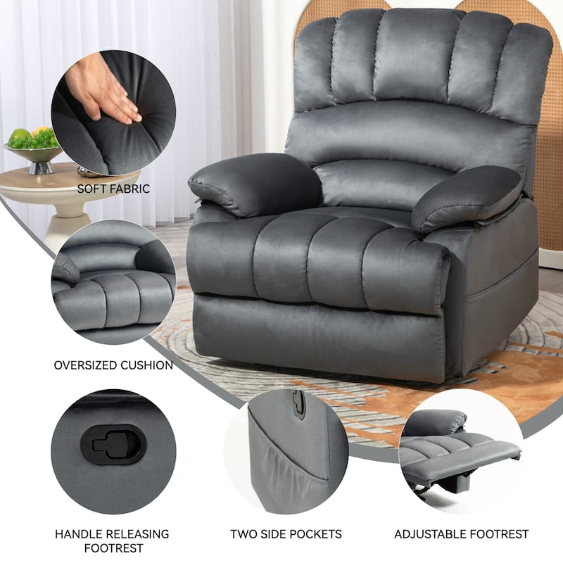 Brown Oversized Manual Recliner with 155° Recline, Easy Assembly, and Spacious Design for Living Room