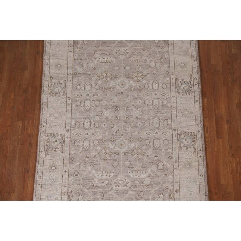 Hand Knotted Oriental 100% Wool Carpet Transitional All-Over Brown Oushak Area Rug - 6' 6'' X 4' 0''