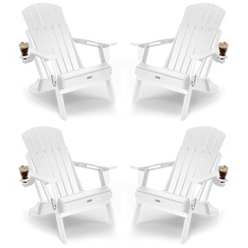 WINSOON All Weather HDPE Outdoor Folding Adirondack Chair With Cup Holder Set of 4 - White