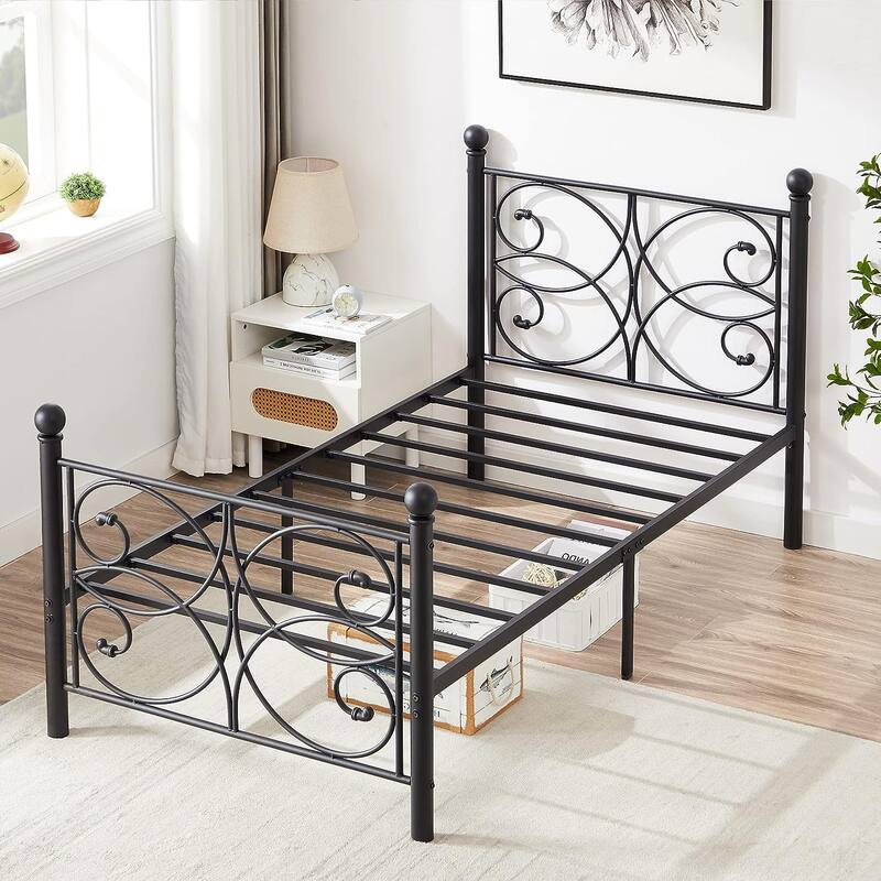 VECELO Metal Black Bed Frame With Headboard, 12" Under-Bed Space