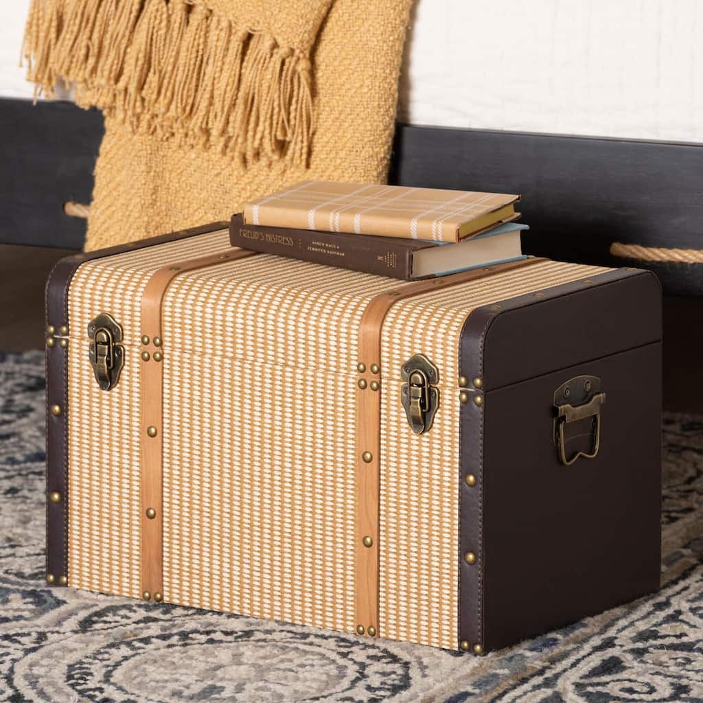 Manton Storage Trunk - Decorative Storage Chest with Hinged Top and Woven Exterior for Living Room or Bedroom