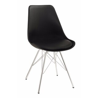 Contemporary Dining Chair With Chrome Legs, Black, Set of 2 - 33.5 H x 18.75 W x 21.75 L Inches