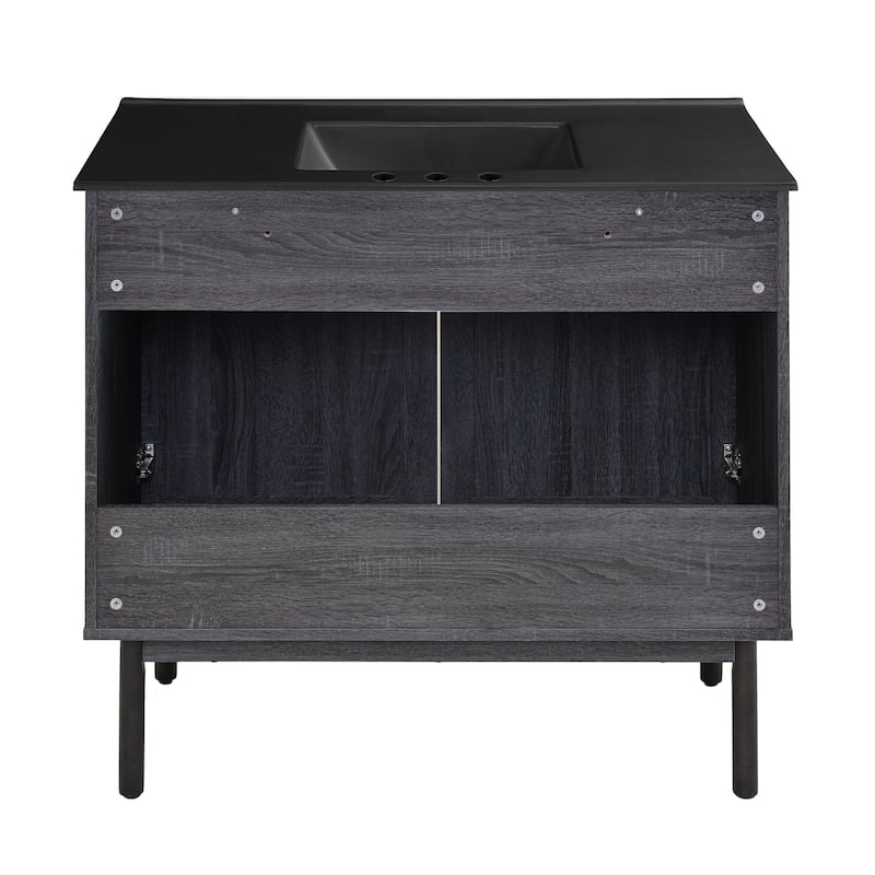 Classe 36 In. Black Oak Bathroom Vanity With Black, 3-Hole Ceramic Sink Top