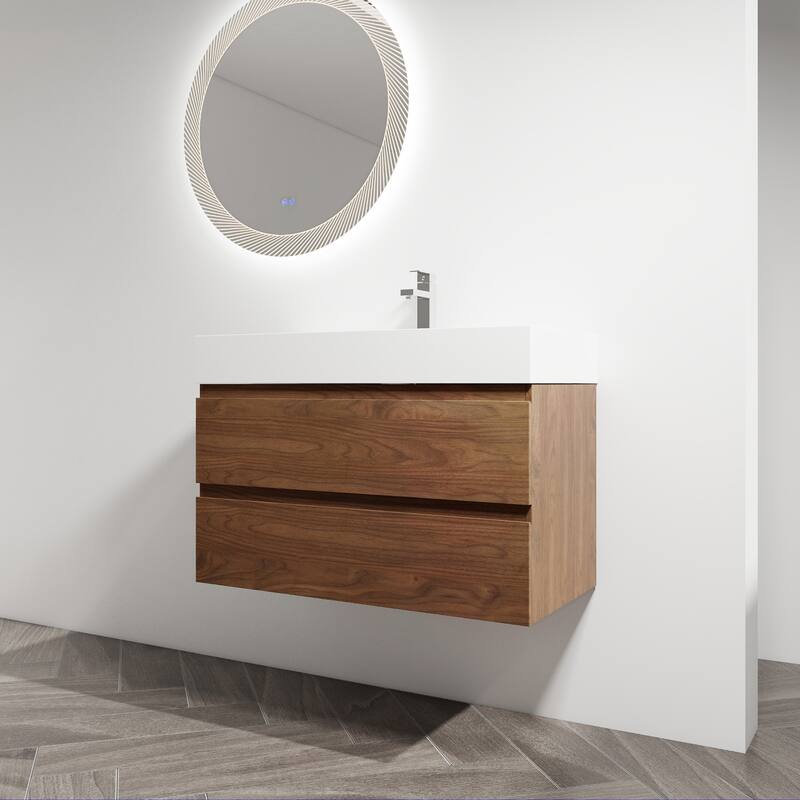 24/30/36 Single Sink Wall-Mounted Bathroom Vanity with Integrated Thick Edge Resin Sink
