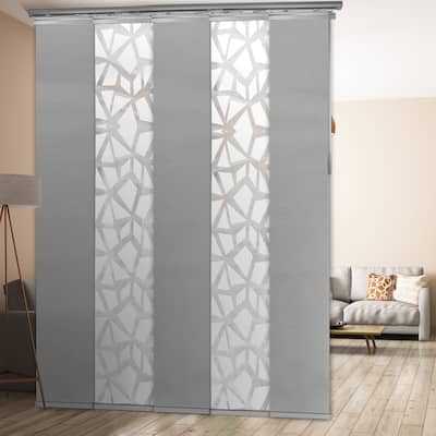 InStyleDesign 5-Panel Panel Track / Room Divider/ Blinds 40"-70"W x 91.4"H, Panel width 15.75", Geometric White, Lapis Gris