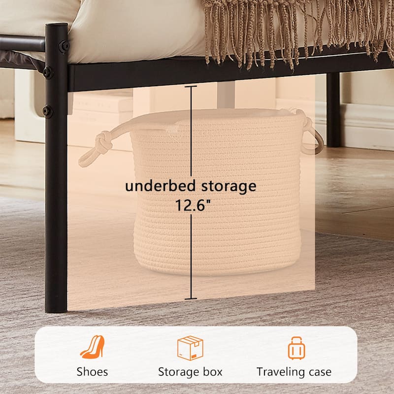 VECELO Twin Size Kids Bed Frame Easy-to-assemble Metal Twin Platform Bed Frame with Under-bed Storage