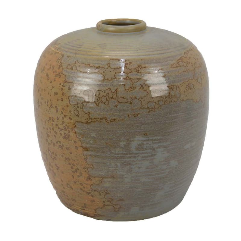 Simie Decorative Round Vase, Subtle Texture Brown Gray Ceramic 11 Inch