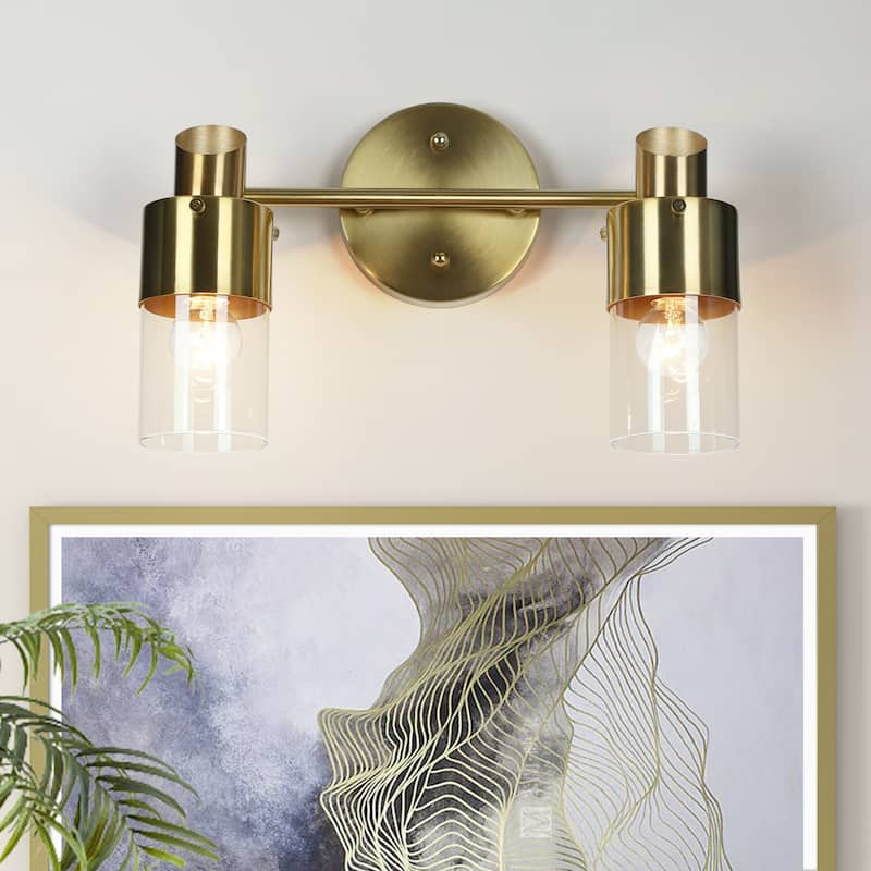 Modern 2/3-Light Dimmable Gold Bathroom Vanity Light Cylinder Glass Wall Sconces - 2-Light