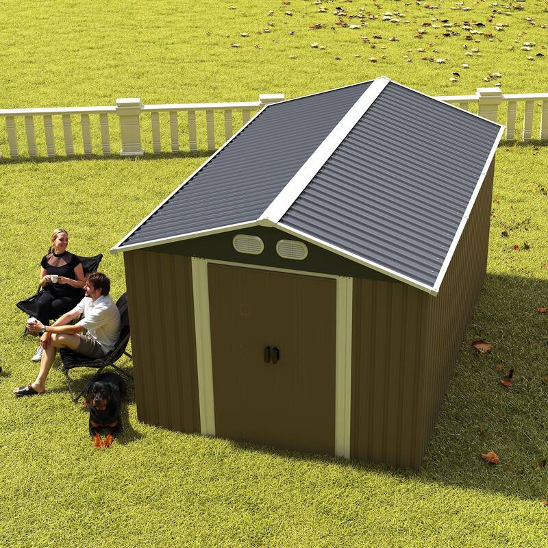 8x12 FT Outdoor Metal Storage Shed, Large Storage Sheds with Sturdy Frame Structure, Metal Garden Tool Shed with Lockable Door