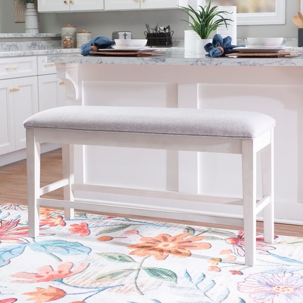 slide 2 of 11, Linon Mckee White Upholstered Storage Counter Dining Bench