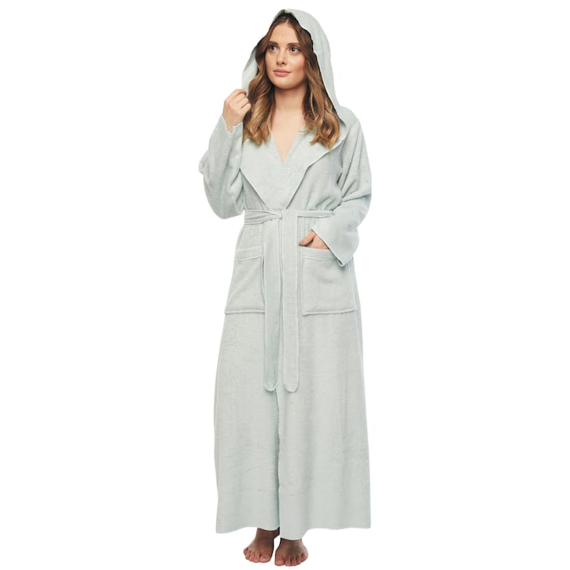 Women's Angel Stlyle Robe Ankle Long Hooded Turkish Cotton Bathrobe - Medium - Seafoam