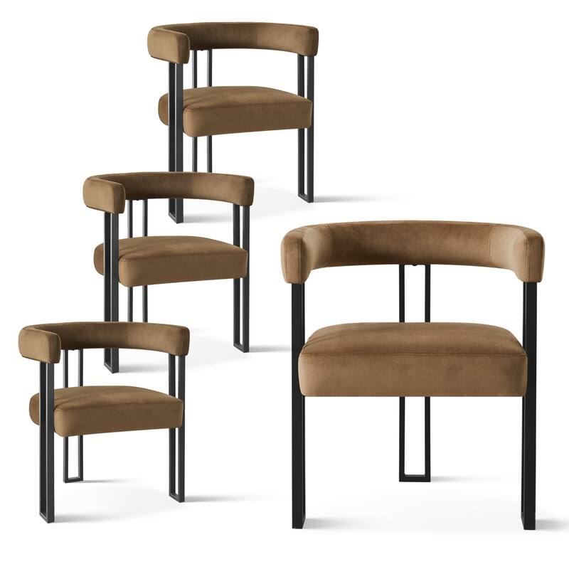 Modern Velvet Upholstered Dining Armchairs with Black Metal Legs (Set of 2/4/6) - Set of 4 - Camel-4-piece