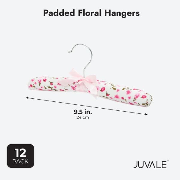 Satin Padded Hangers for Kids Nursery, Pink Floral (9.5 In, 12 Pack)