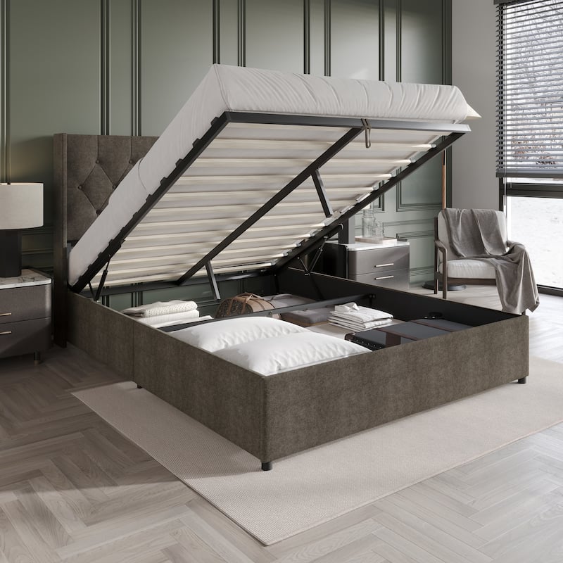CraftPorch Elegant Wingback Platform Lift Up Storage Bed