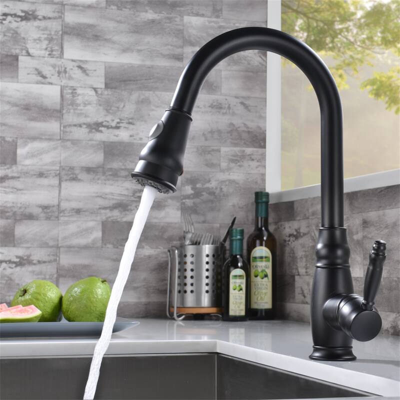 Commercial Kitchen Faucet w/ Pull-Out Sprayer - Single Handle, Black