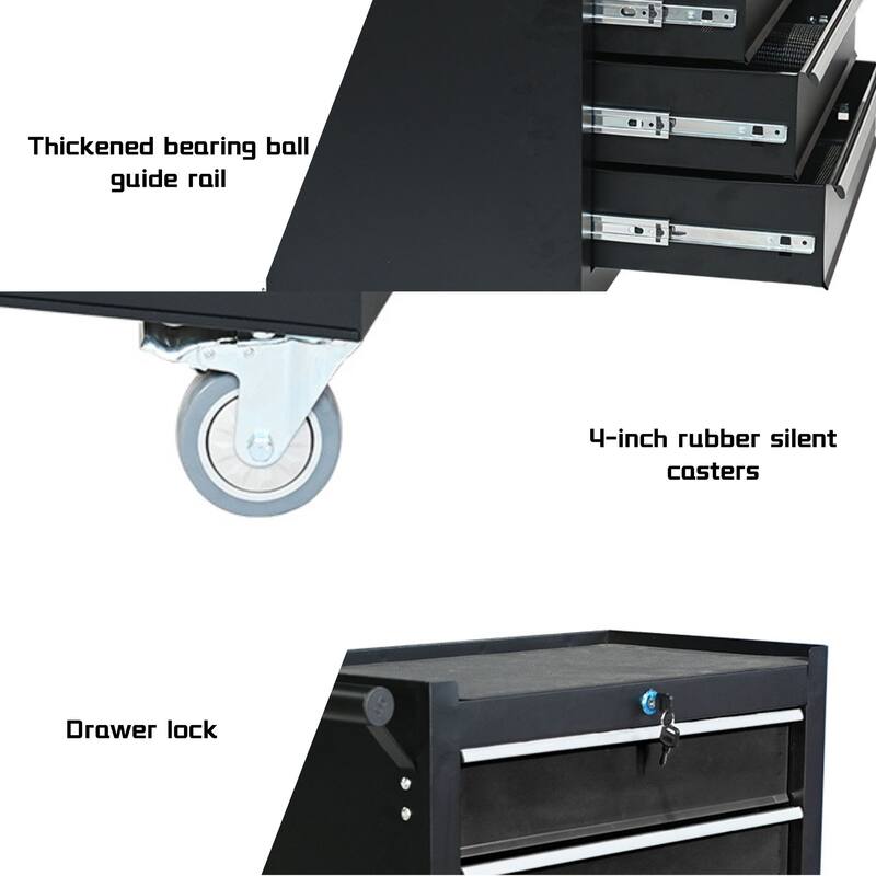 5-drawer metal rolling tool cabinet, storage toolbox with brake wheels, toolbox with lock