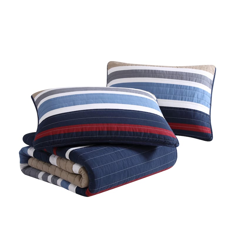 Nautica Bradford Cotton Reversible Navy Quilt Set