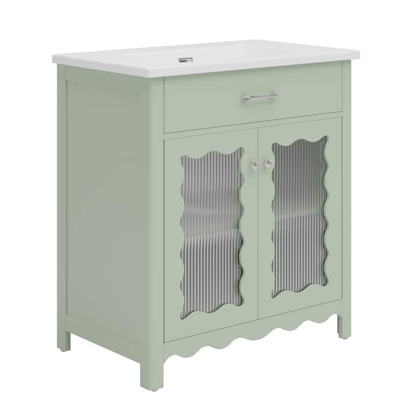Christopher Knight Home - Alaric 31" Bathroom Vanity with Ceramic Sink and Tempered Glass Door