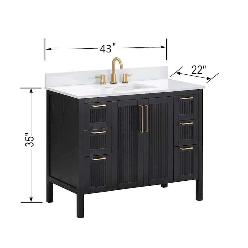 Luka Bathroom Vanity in Black Oak with White Engineered Stone Top