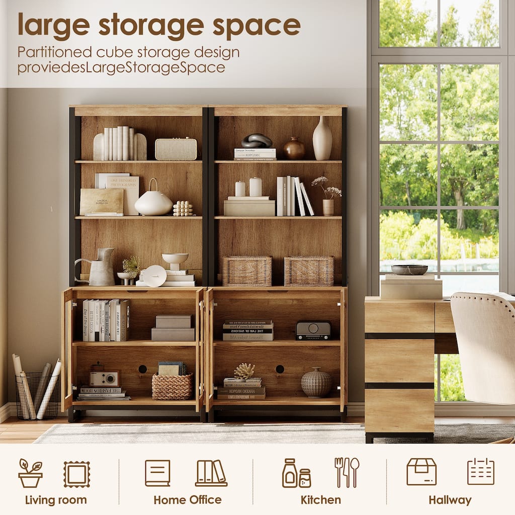 2 PCS Modern 72" Tall Bookcases with Glass Doors and Adjustable Shelves for Home Office, Living room.