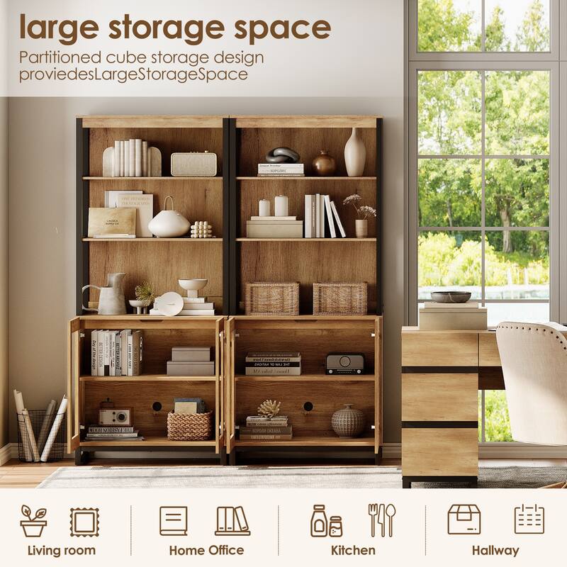 2PCS Modern 72" Sideboard with Glass Doors and Adjustable Shelves, Multifunctional Buffet for Dining Room or Kitchen