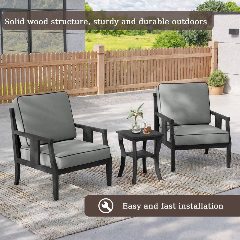 3-Piece Solid Teak Outdoor Patio Furniture Set Armchairs & Storage Table