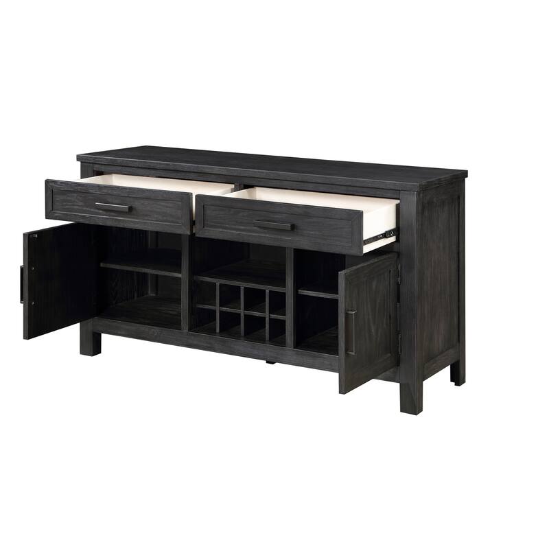 Lory 54 Inch Sideboard Server Buffet, 2 Drawers, Cabinets, Wine Rack, Black
