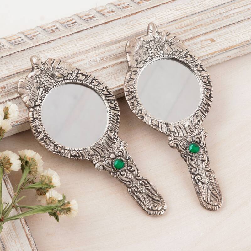 Novica Handmade Leafy Paradise Aluminum Hand Mirrors (Pair) - Silver