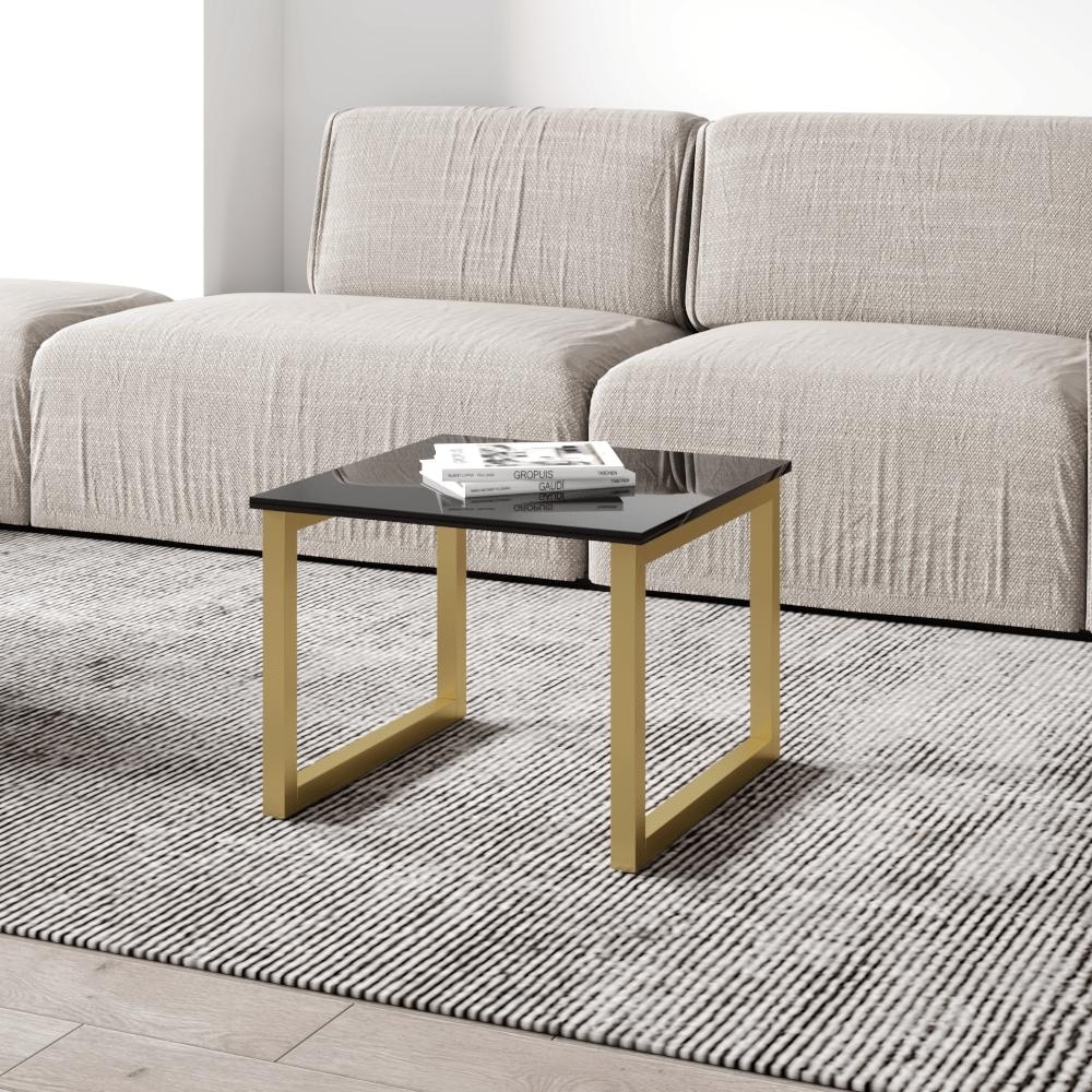 Meble Furniture Mawa 24-Inch Modern Square Coffee Table with High Gloss Top and Metal Sled Legs - Contemporary European Design