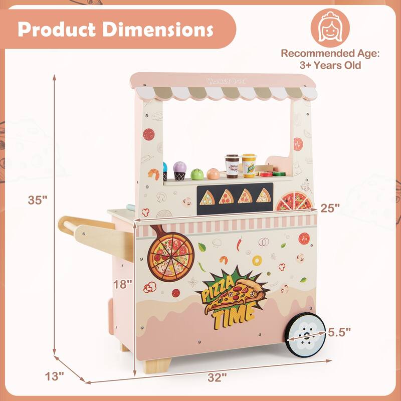 Gymax 2 in 1 Pretend Play Food Truck Kids Ice Cream & Pizza Cart w/