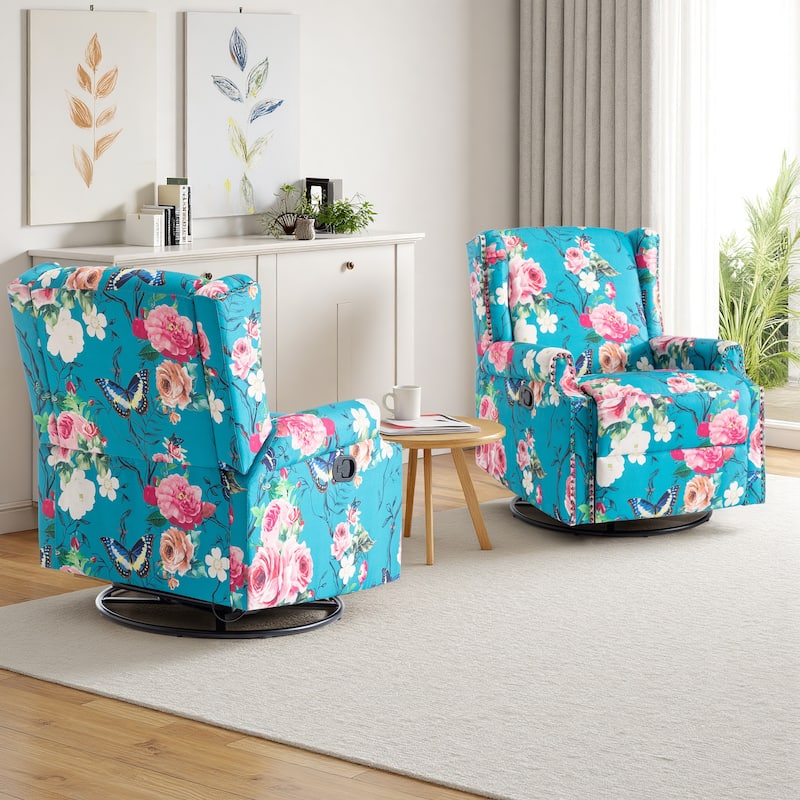 29'' W Pattern Swivel Glider Manual Push Back Recliner Chair Set of 2