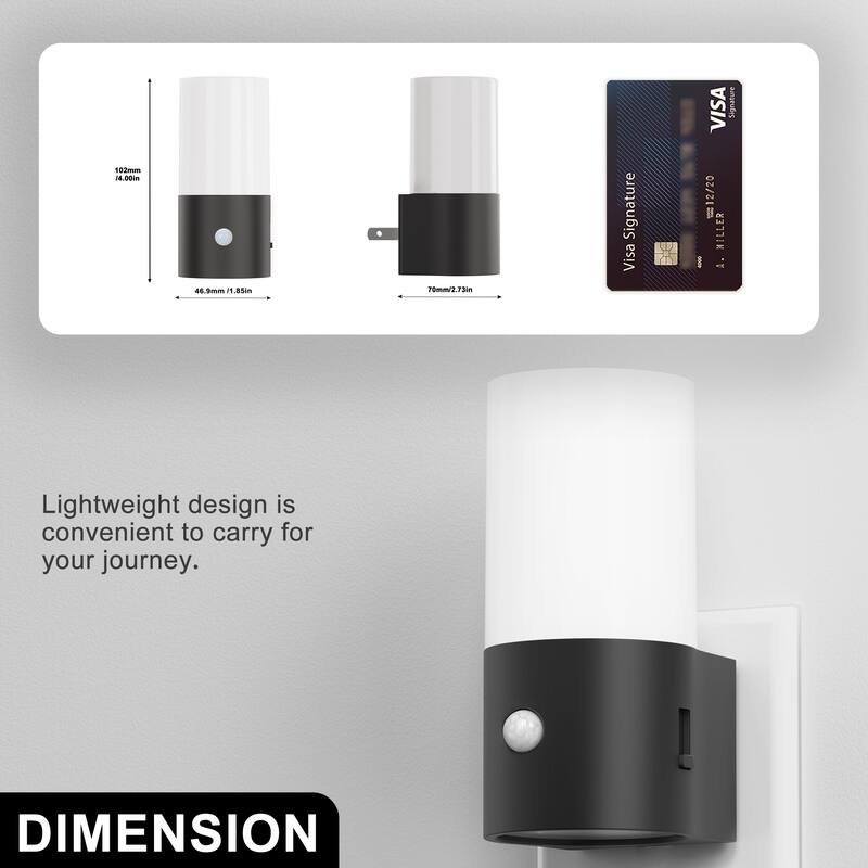 YANSUN Motion Sensor Night Light with Cylinder Cover, White and Black
