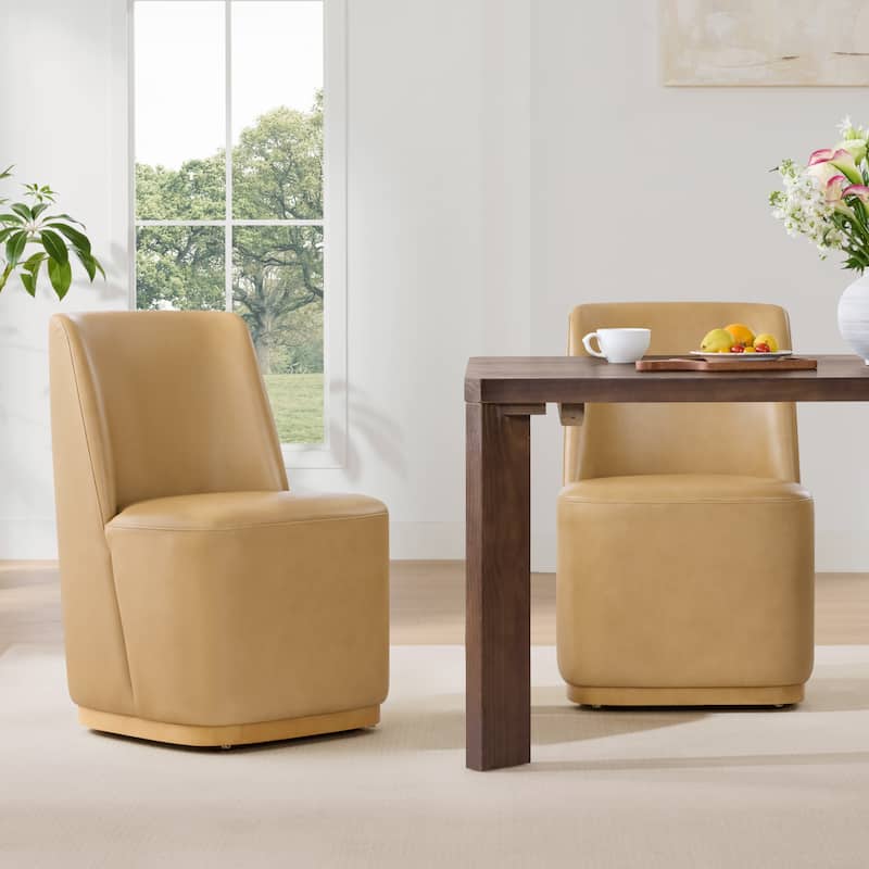 Brian Modern Dining Chairs with Casters&Wood Base Set of 2