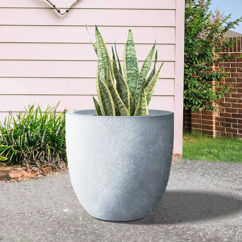 Durx-litecrete Lightweight Concrete Modern Seamless Round Cement Color Planter-Medium - 13.8'x13.8'x11.8'